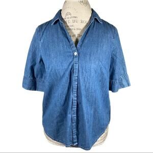 J. Crew Blue Denim Half Sleeve Hidden Buttons Button Up Shirt Blouse Size XSmall